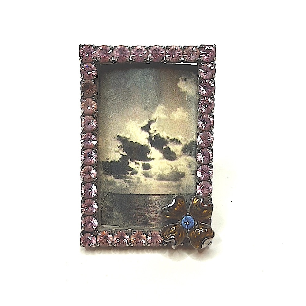 3/$12 Liz Claiborne mini picture frame lavender crystals purple flower accent